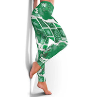 Hawaii Japanese Culture Green Leggings Spring Cranes Aloha Pattern