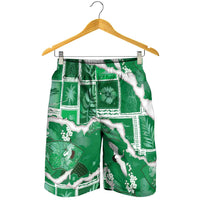 Hawaii Japanese Culture Green Shorts for Men Spring Cranes Aloha Pattern
