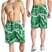 Hawaii Japanese Culture Green Shorts for Men Spring Cranes Aloha Pattern