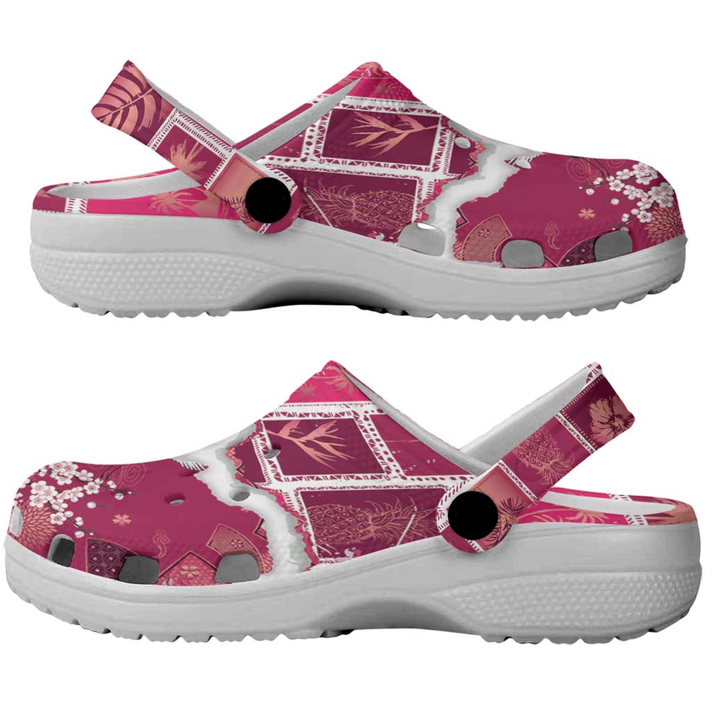 Hawaii Japanese Culture Pink Clogs Shoes Spring Cranes Aloha Pattern