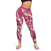 Hawaii Japanese Culture Pink Leggings Spring Cranes Aloha Pattern