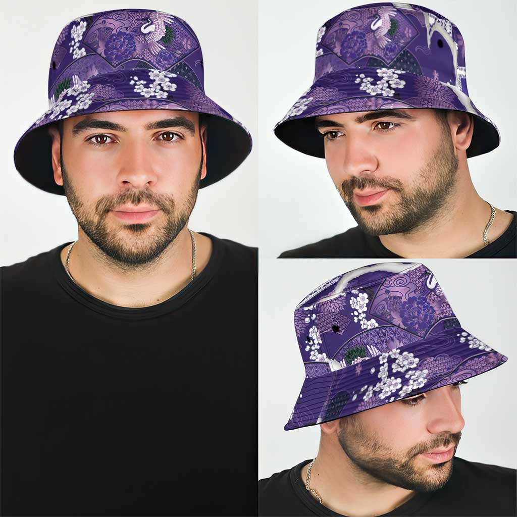 Hawaii Japanese Culture Purple Bucket Hat Spring Cranes Aloha Pattern