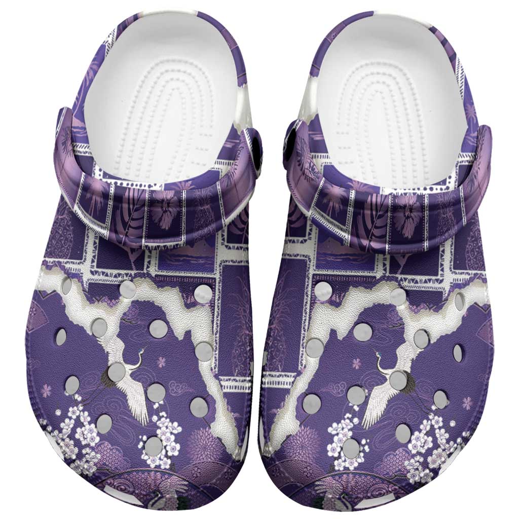 Hawaii Japanese Culture Purple Clogs Shoes Spring Cranes Aloha Pattern