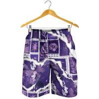 Hawaii Japanese Culture Purple Shorts for Men Spring Cranes Aloha Pattern
