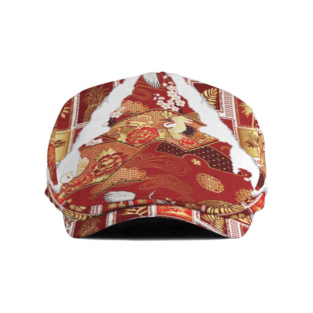 Hawaii Japanese Culture Red Jeff Hat Spring Cranes Aloha Pattern LT01 Red - Polynesian Pride