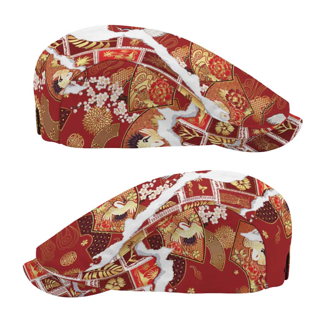 Hawaii Japanese Culture Red Jeff Hat Spring Cranes Aloha Pattern LT01 - Polynesian Pride