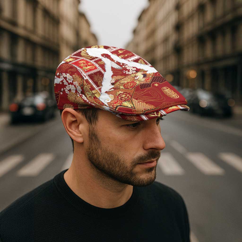 Hawaii Japanese Culture Red Jeff Hat Spring Cranes Aloha Pattern LT01 - Polynesian Pride