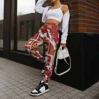 Hawaii Japanese Culture Red Jogger Pants Spring Cranes Aloha Pattern