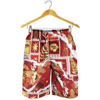 Hawaii Japanese Culture Red Shorts for Men Spring Cranes Aloha Pattern