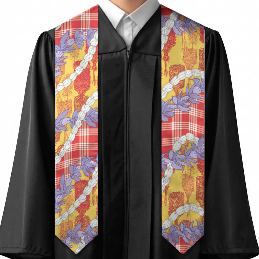 Hawaii Kahili Palaka Motifs Graduation Stole Hawaiian Honohono Pikake Lei