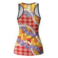 Hawaii Kahili Palaka Motifs Hollow Tank Top Hawaiian Honohono Pikake Lei