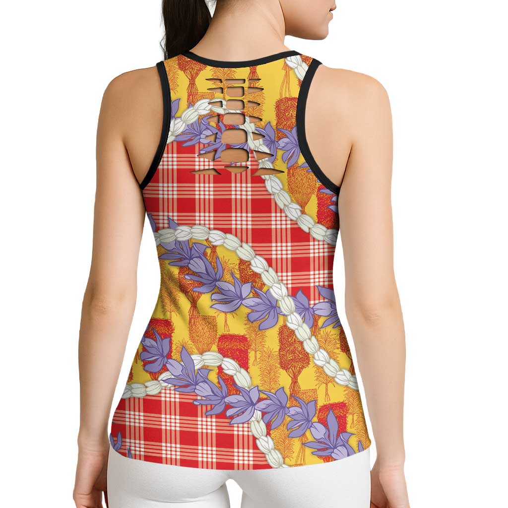 Hawaii Kahili Palaka Motifs Hollow Tank Top Hawaiian Honohono Pikake Lei