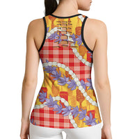 Hawaii Kahili Palaka Motifs Hollow Tank Top Hawaiian Honohono Pikake Lei