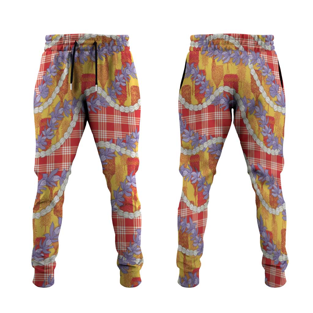 Hawaii Kahili Palaka Motifs Jogger Pants Hawaiian Honohono Pikake Lei