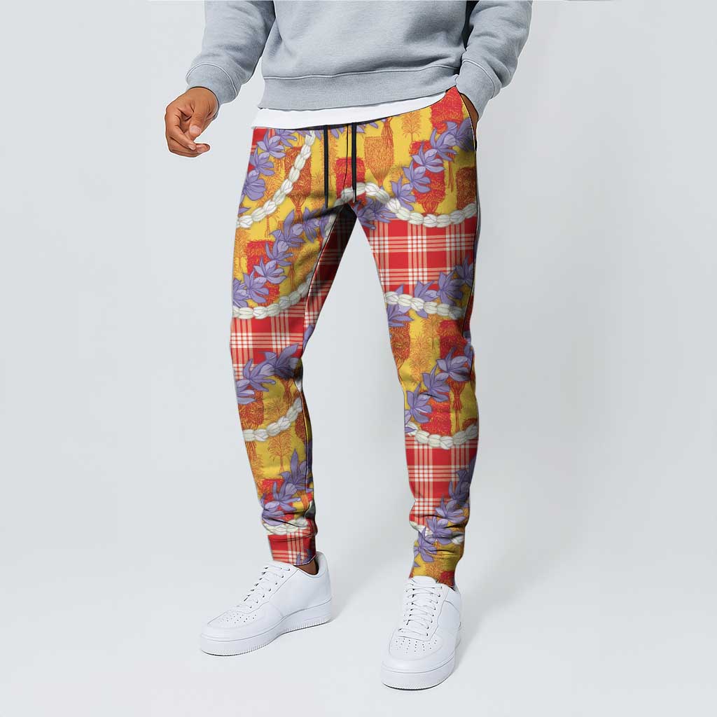Hawaii Kahili Palaka Motifs Jogger Pants Hawaiian Honohono Pikake Lei