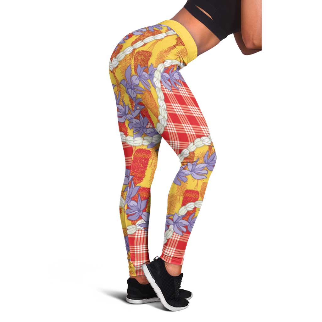 Hawaii Kahili Palaka Motifs Leggings Hawaiian Honohono Pikake Lei