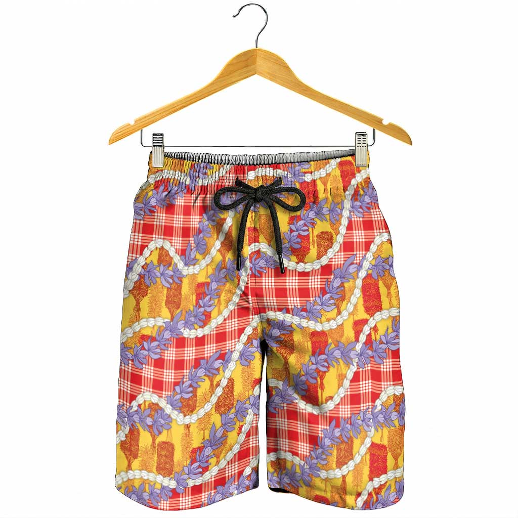 Hawaii Kahili Palaka Motifs Shorts for Men Hawaiian Honohono Pikake Lei