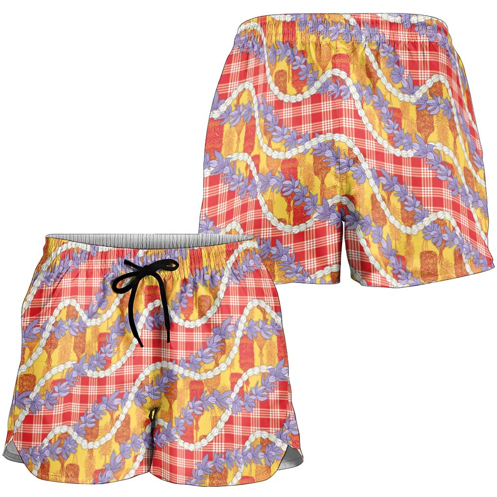 Hawaii Kahili Palaka Motifs Shorts for Women Hawaiian Honohono Pikake Lei