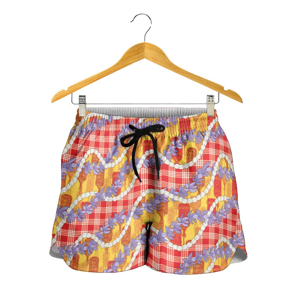 Hawaii Kahili Palaka Motifs Shorts for Women Hawaiian Honohono Pikake Lei