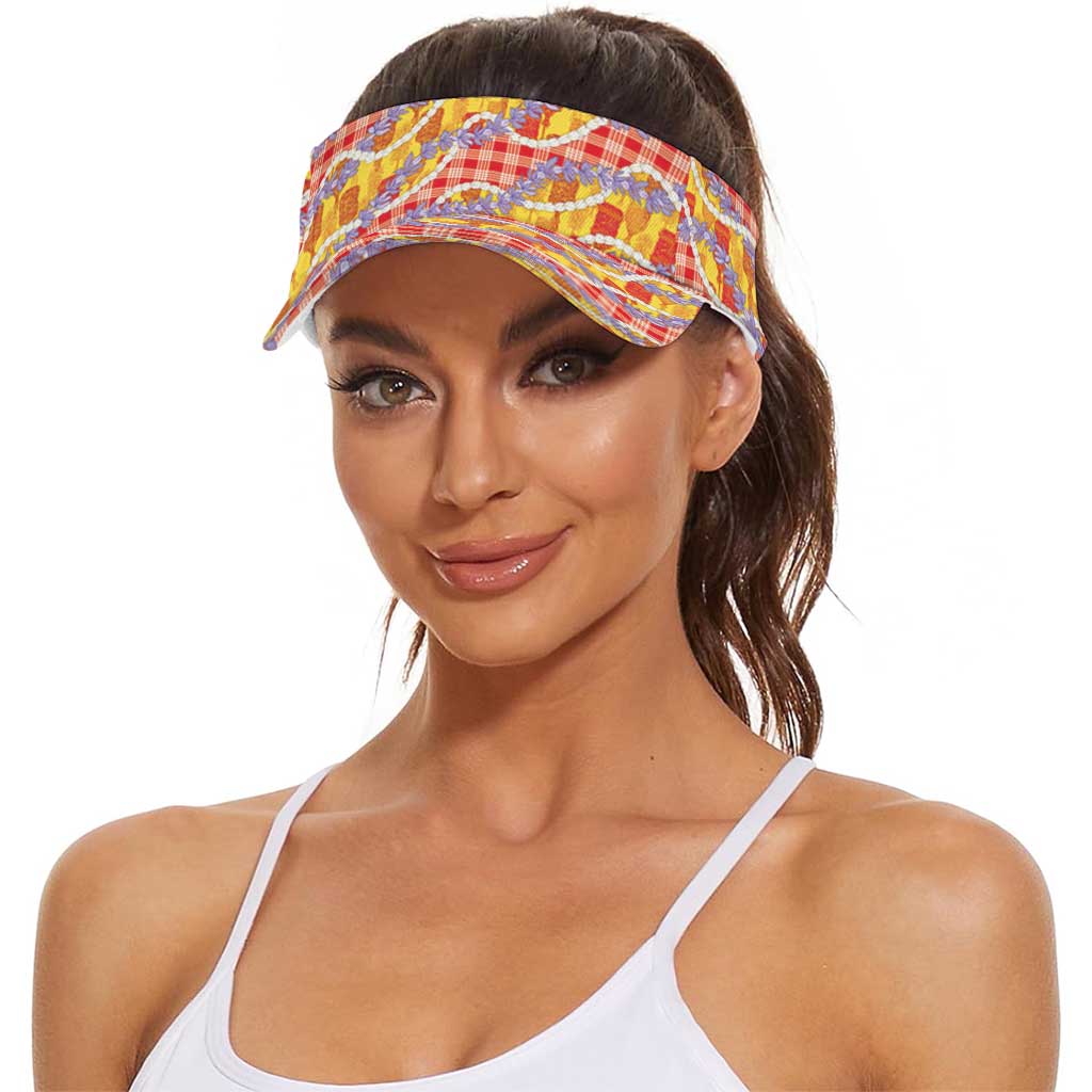 Hawaii Kahili Palaka Motifs Sun Visor Cap Hawaiian Honohono Pikake Lei