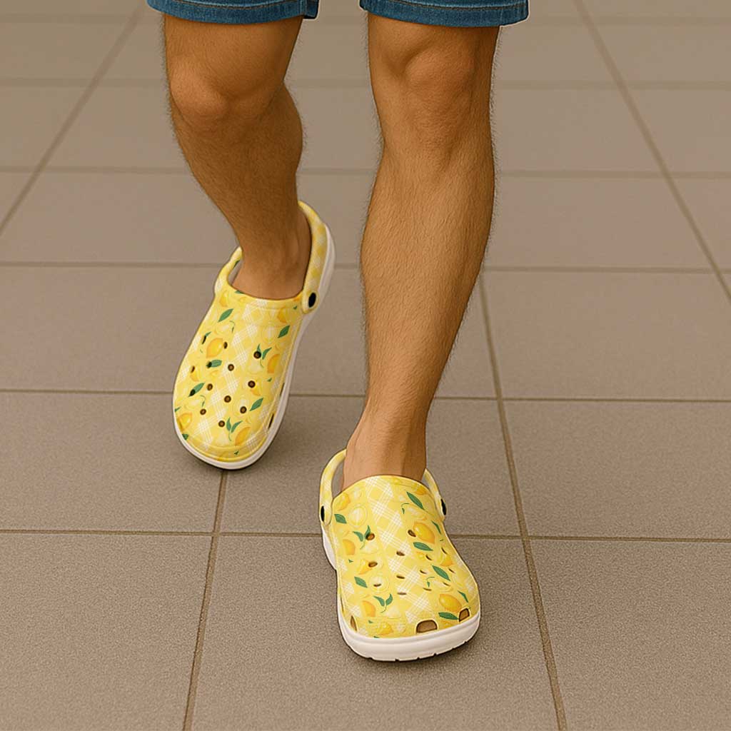 Hawaii Lemon Palaka Clogs Shoes Striped Stylized