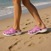 Hawaii Maile Lei Clogs Shoes With Pink Monstera Pattern - Polynesian Pride