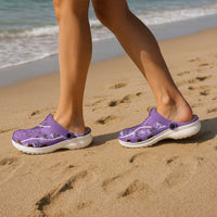 Hawaii Maile Lei Clogs Shoes With Violet Monstera Pattern - Polynesian Pride