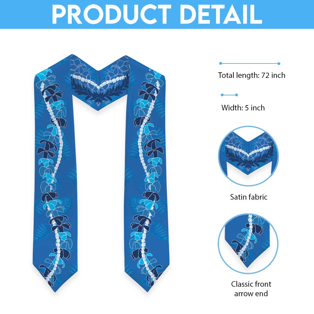 Hawaii Maile Lei Graduation Stole With Blue Monstera Pattern
