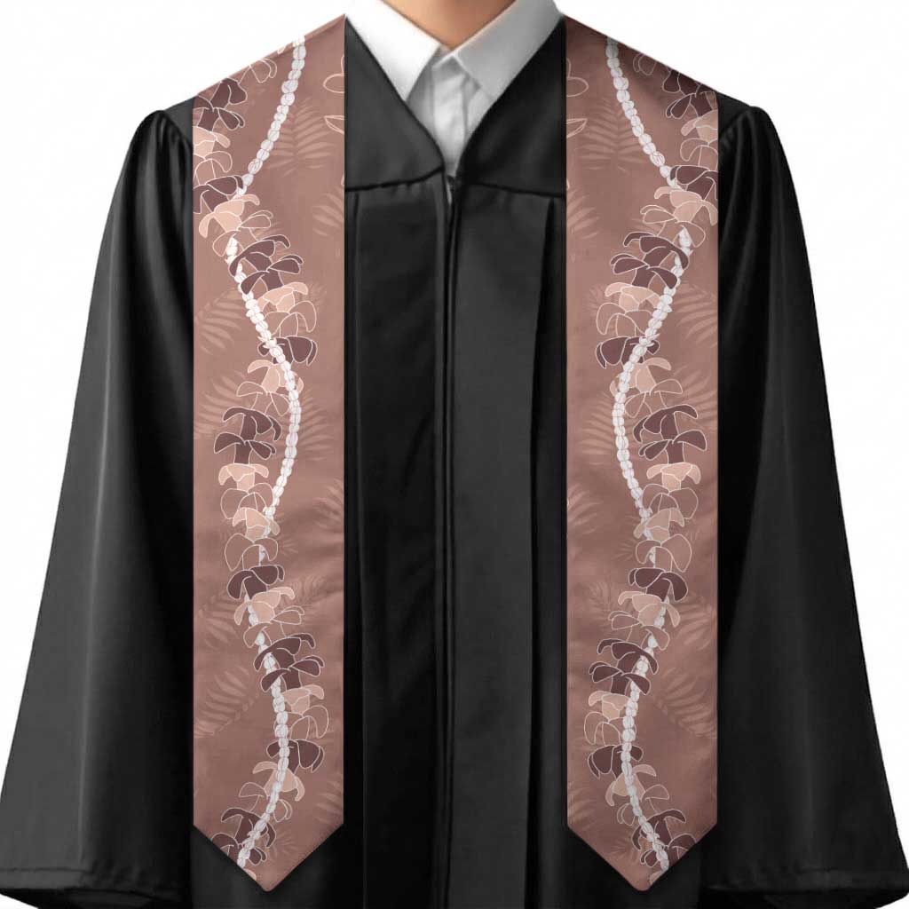 Hawaii Maile Lei Graduation Stole With Brown Monstera Pattern