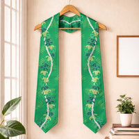 Hawaii Maile Lei Graduation Stole With Green Monstera Pattern