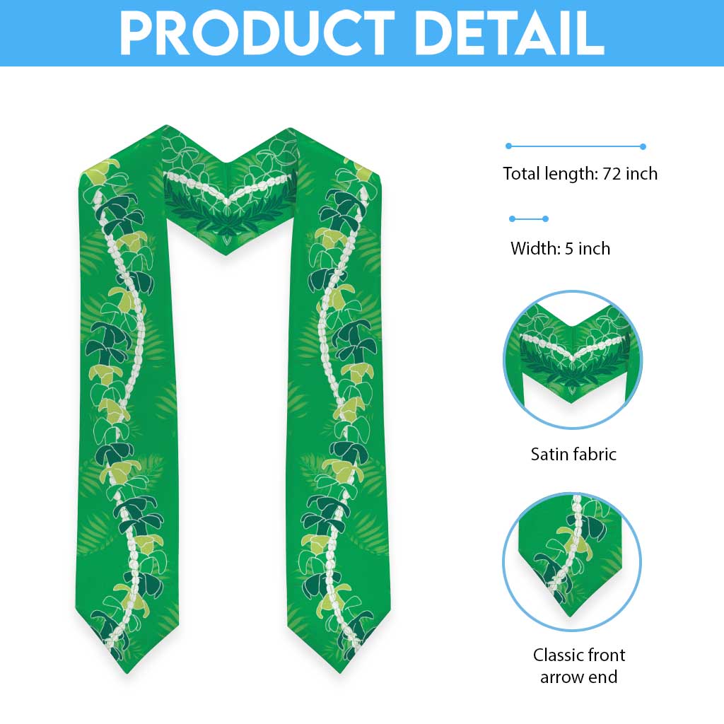 Hawaii Maile Lei Graduation Stole With Green Monstera Pattern