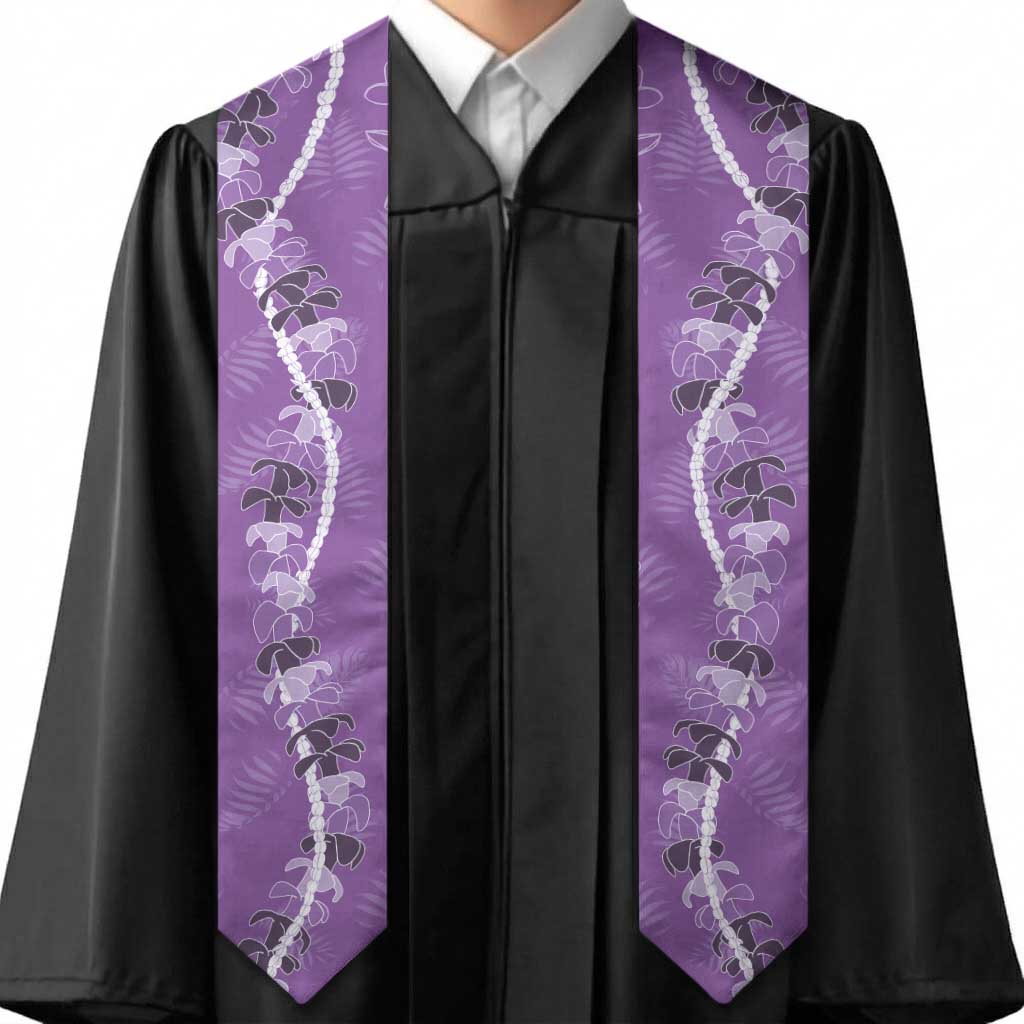 Hawaii Maile Lei Graduation Stole With Violet Monstera Pattern