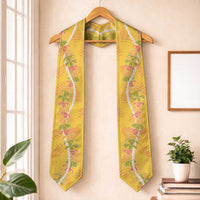 Hawaii Maile Lei Graduation Stole With Yellow Monstera Pattern
