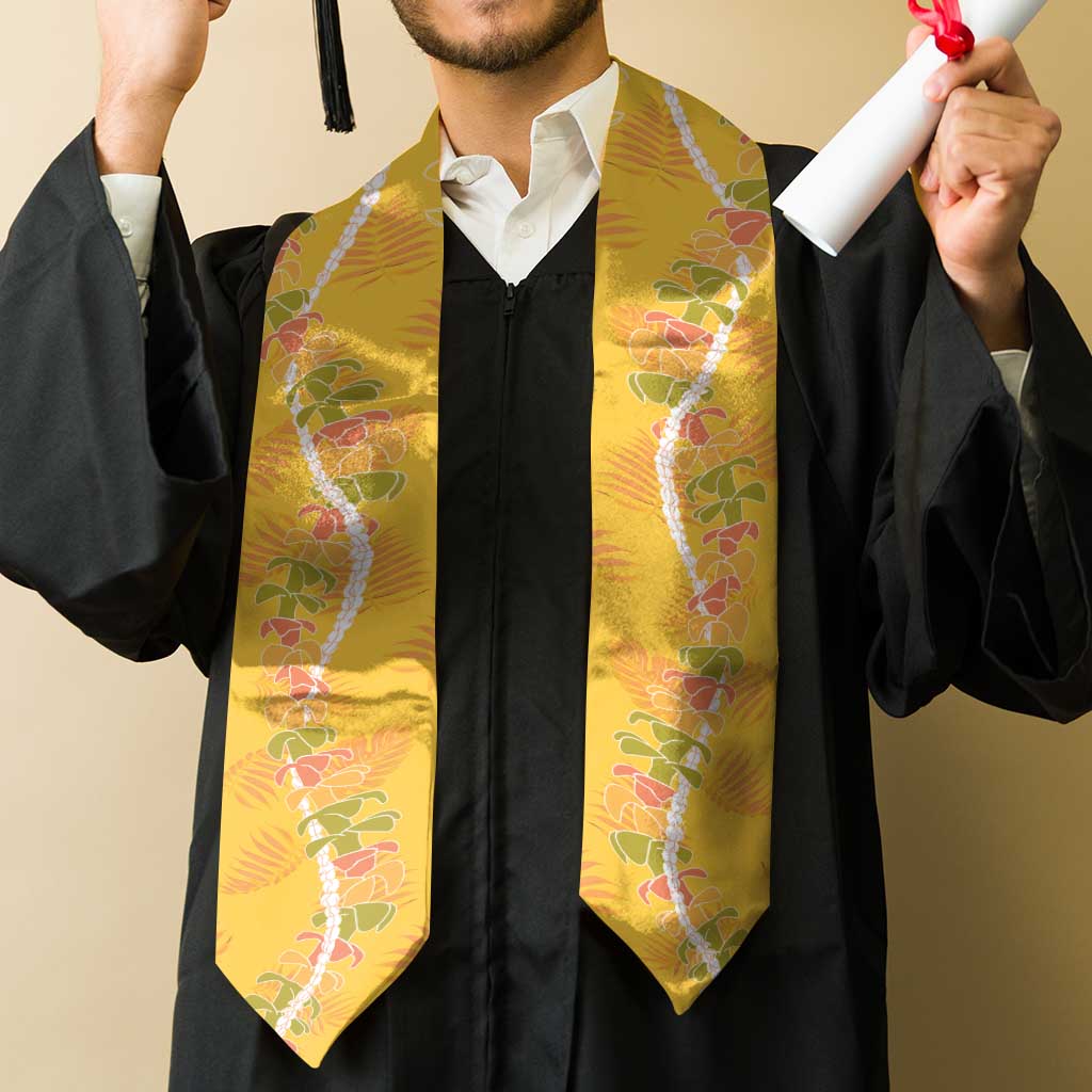 Hawaii Maile Lei Graduation Stole With Yellow Monstera Pattern