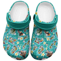 Hawaii Map with Plumeria Flower and Palaka Pattern Clogs Shoes Tropical Island Teal Design