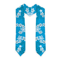 Hawaii Monstera Deliciosa Graduation Stole Blue Plumeria Polynesian Pattern