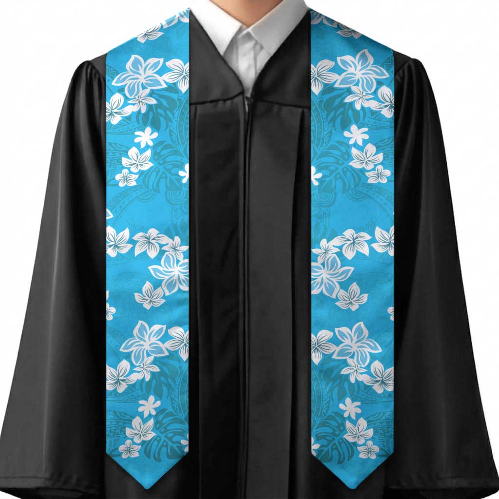 Hawaii Monstera Deliciosa Graduation Stole Blue Plumeria Polynesian Pattern