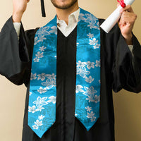 Hawaii Monstera Deliciosa Graduation Stole Blue Plumeria Polynesian Pattern