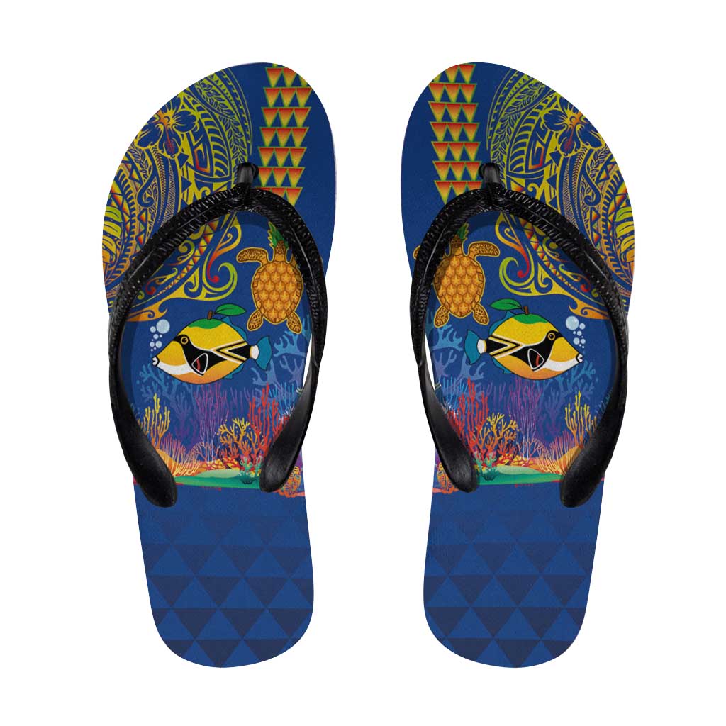 Hawaii Ocean Flip Flops Pineapple Turtle and Mango Reef Triggerfish and Kakau Tattoo LT03 Multicolor - Polynesian Pride