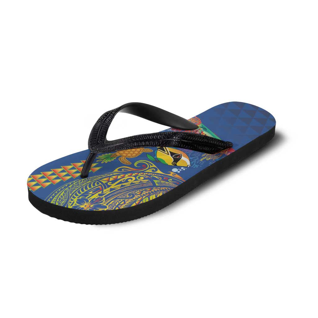 Hawaii Ocean Flip Flops Pineapple Turtle and Mango Reef Triggerfish and Kakau Tattoo LT03 - Polynesian Pride