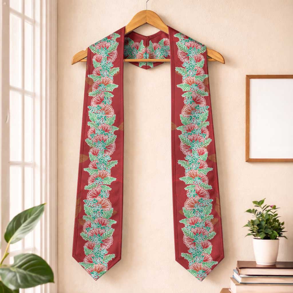 Hawaii Ohia Lehua Graduation Stole Tropical Vibes Crimson