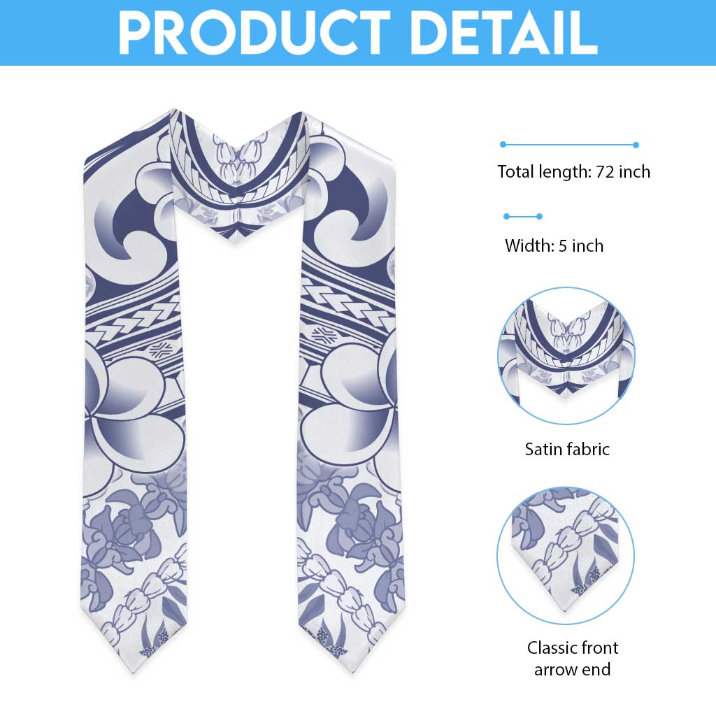 Hawaii Plumeria Lokelani Pikake Lei Graduation Stole Navy Blue Polynesian Tattoo