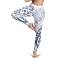 Hawaii Plumeria Lokelani Pikake Lei Leggings Navy Blue Polynesian Tattoo