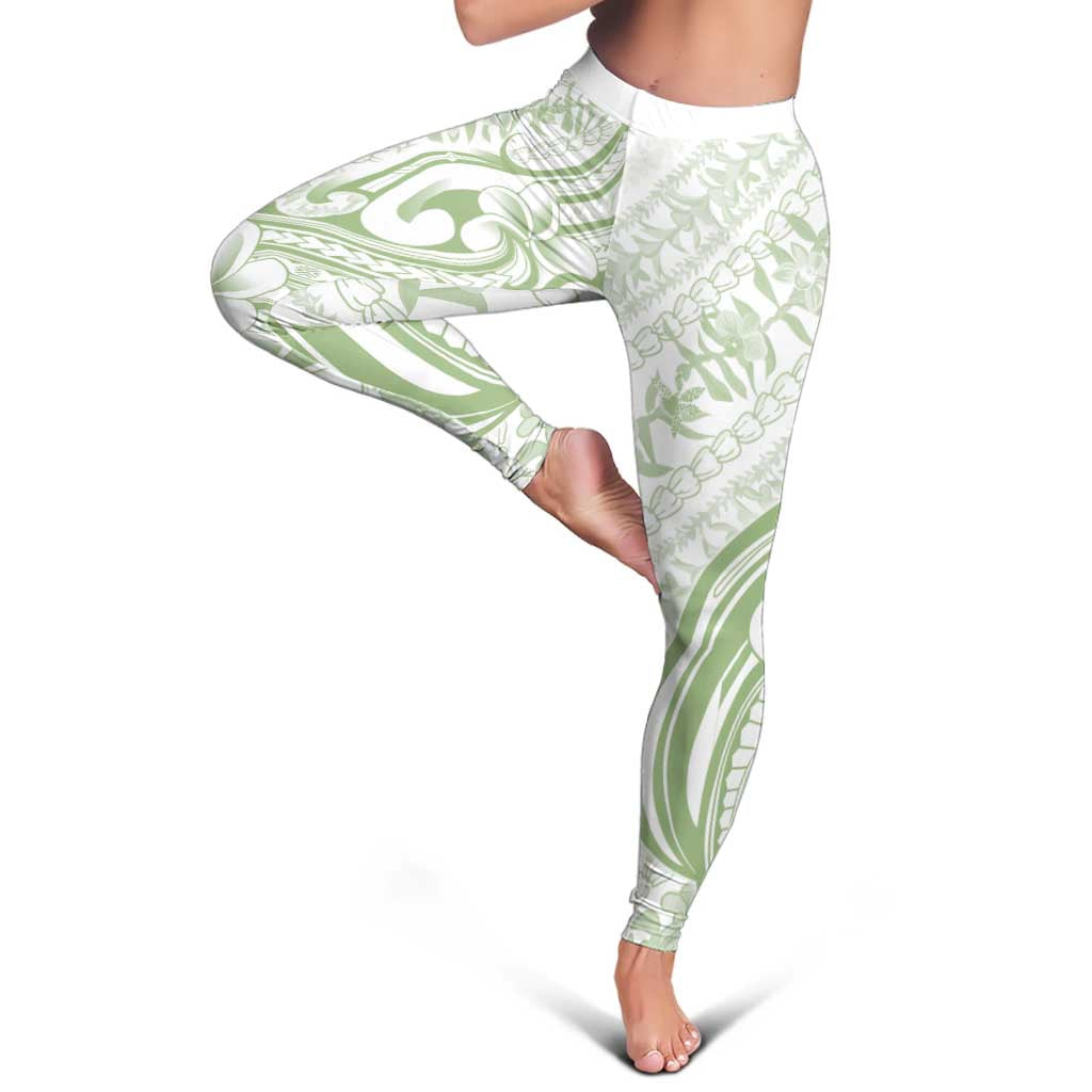 Hawaii Plumeria Lokelani Pikake Lei Leggings Oma'oma'o Polynesian Tattoo