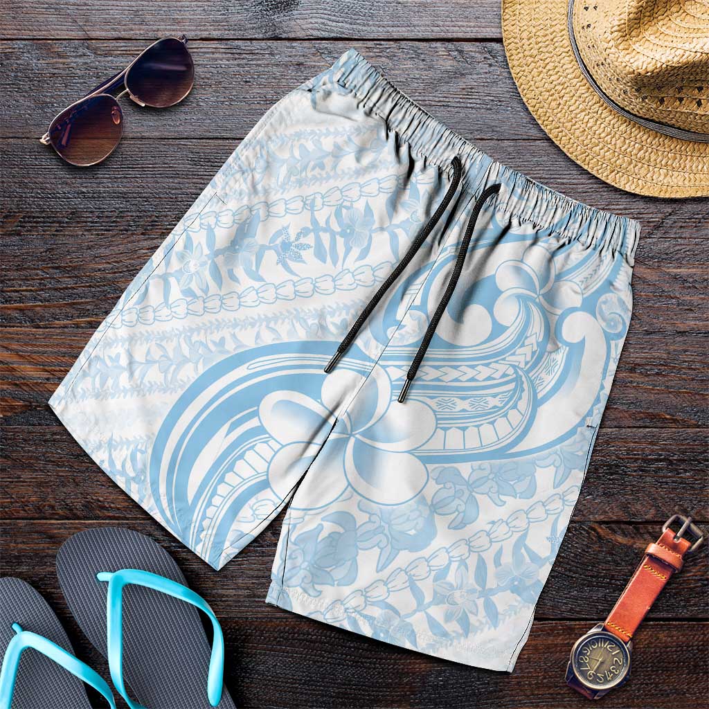 Hawaii Plumeria Lokelani Pikake Lei Shorts for Men Uliuli Polynesian Tattoo LT9 Blue - Polynesian Pride