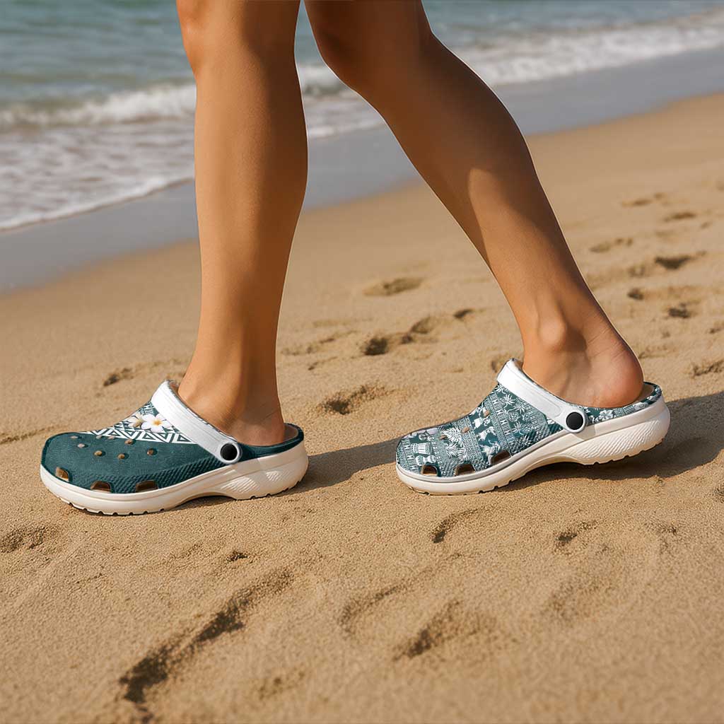 Hawaii Plumeria Tribal Vintage Clogs Shoes Special Turquoise