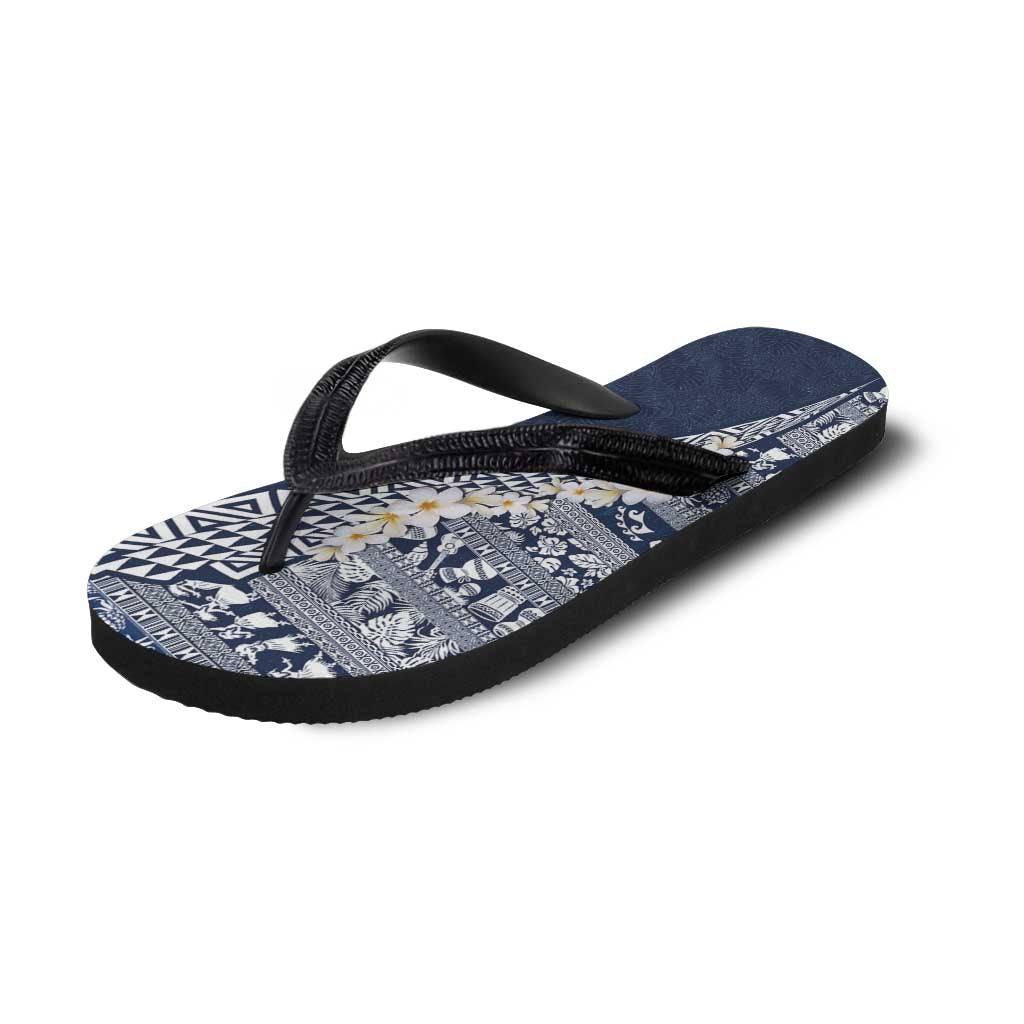 Hawaii Plumeria Tribal Vintage Flip Flops Special Blue