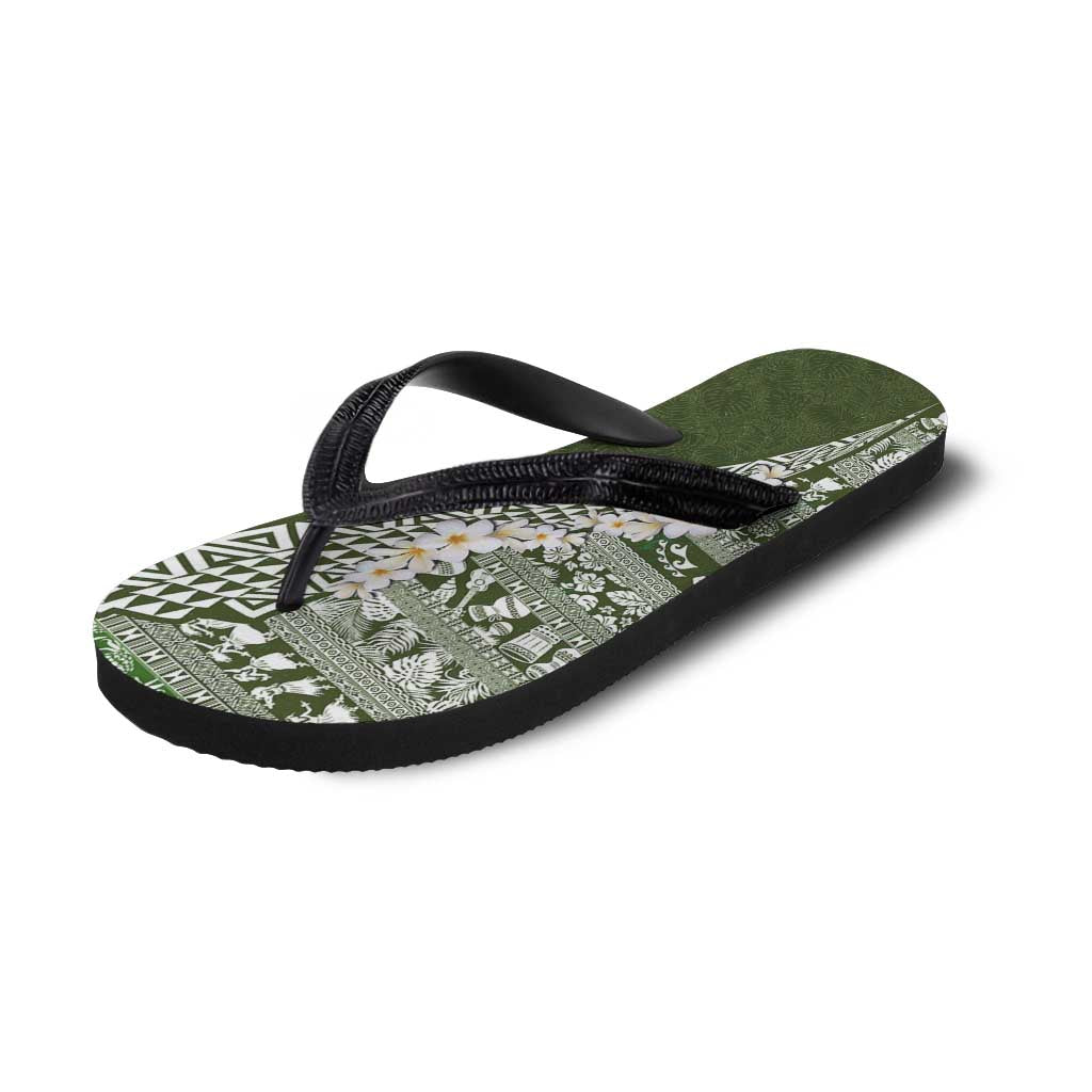 Hawaii Plumeria Tribal Vintage Flip Flops Special Green