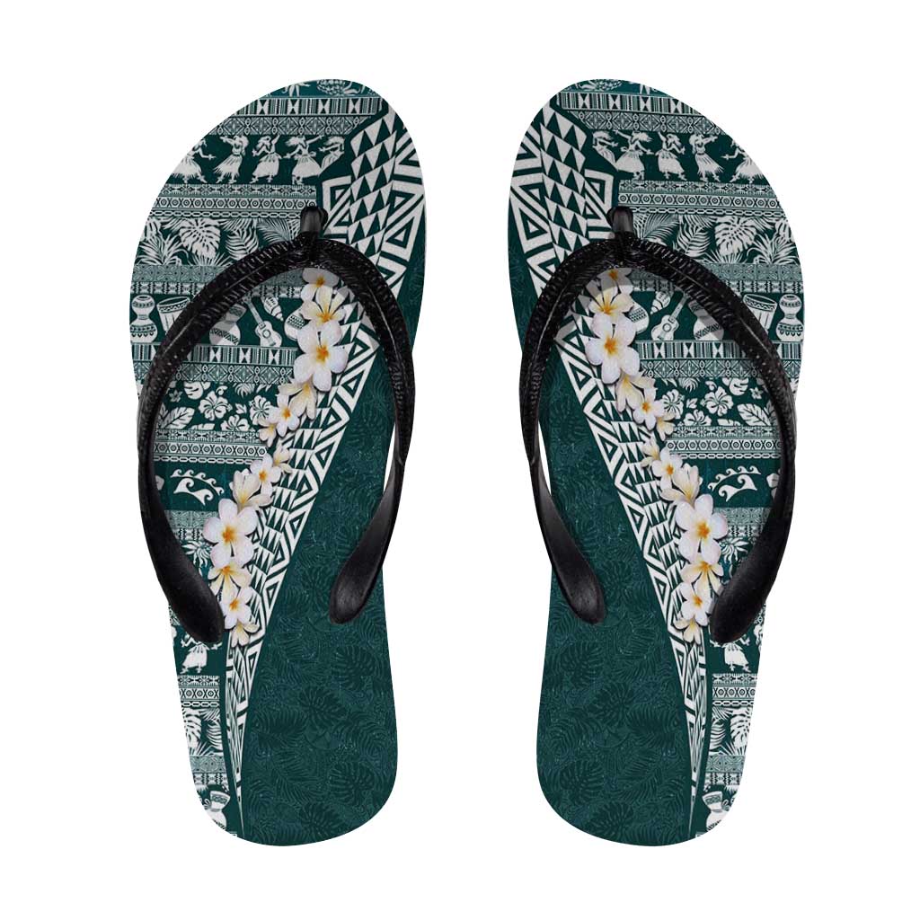 Hawaii Plumeria Tribal Vintage Flip Flops Special Turquoise