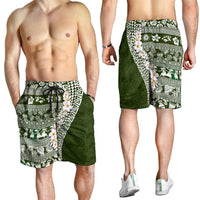 Hawaii Plumeria Tribal Vintage Shorts for Men Special Green